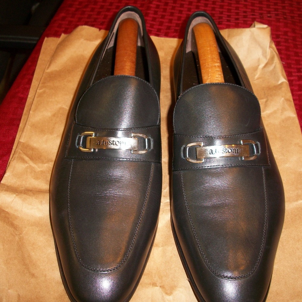 a. testoni basic black men dress shoes 10.5 medium